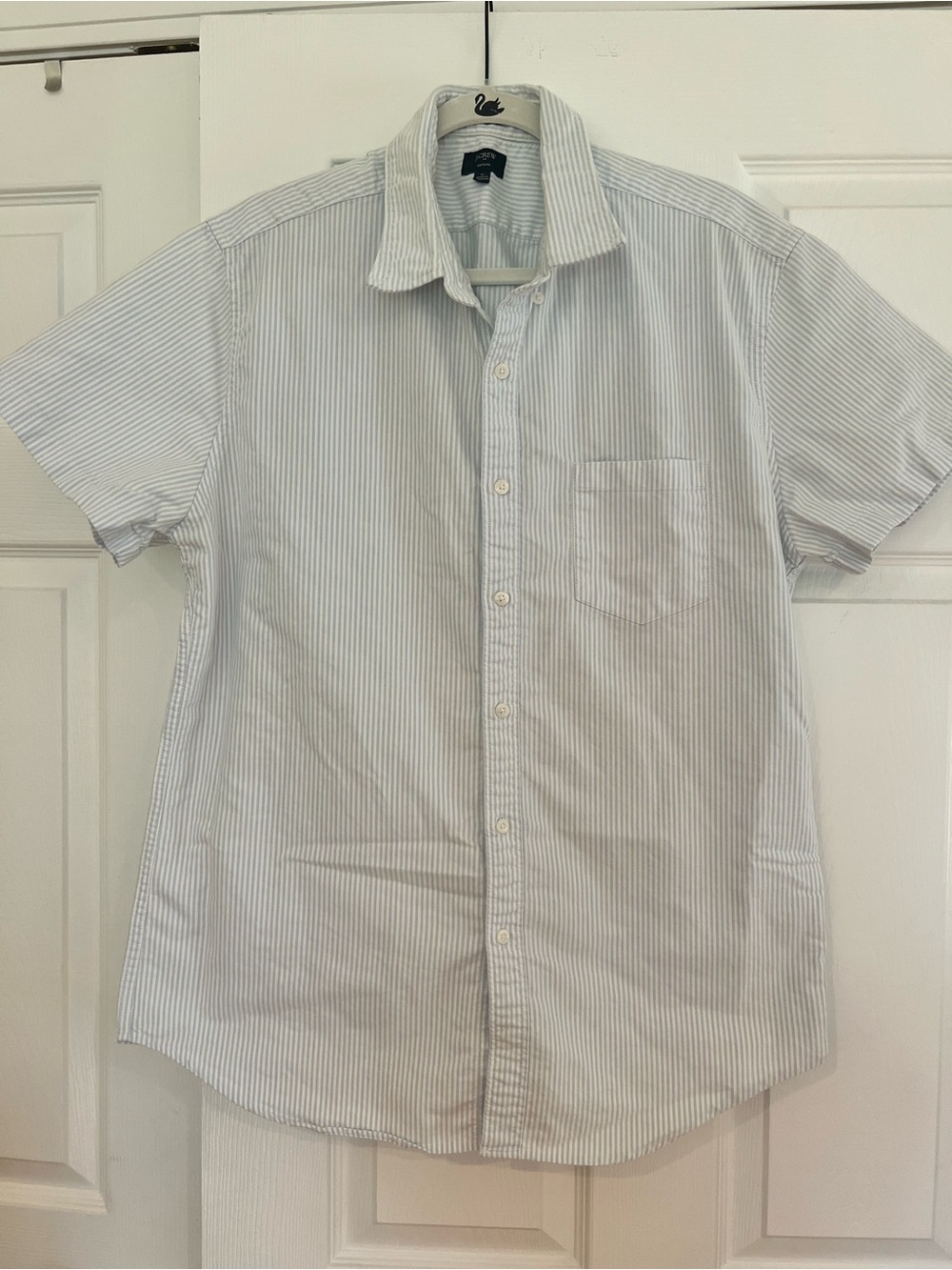 J. Crew Men’s Short-Sleeve Button-Down in Light Blue and White Stripe